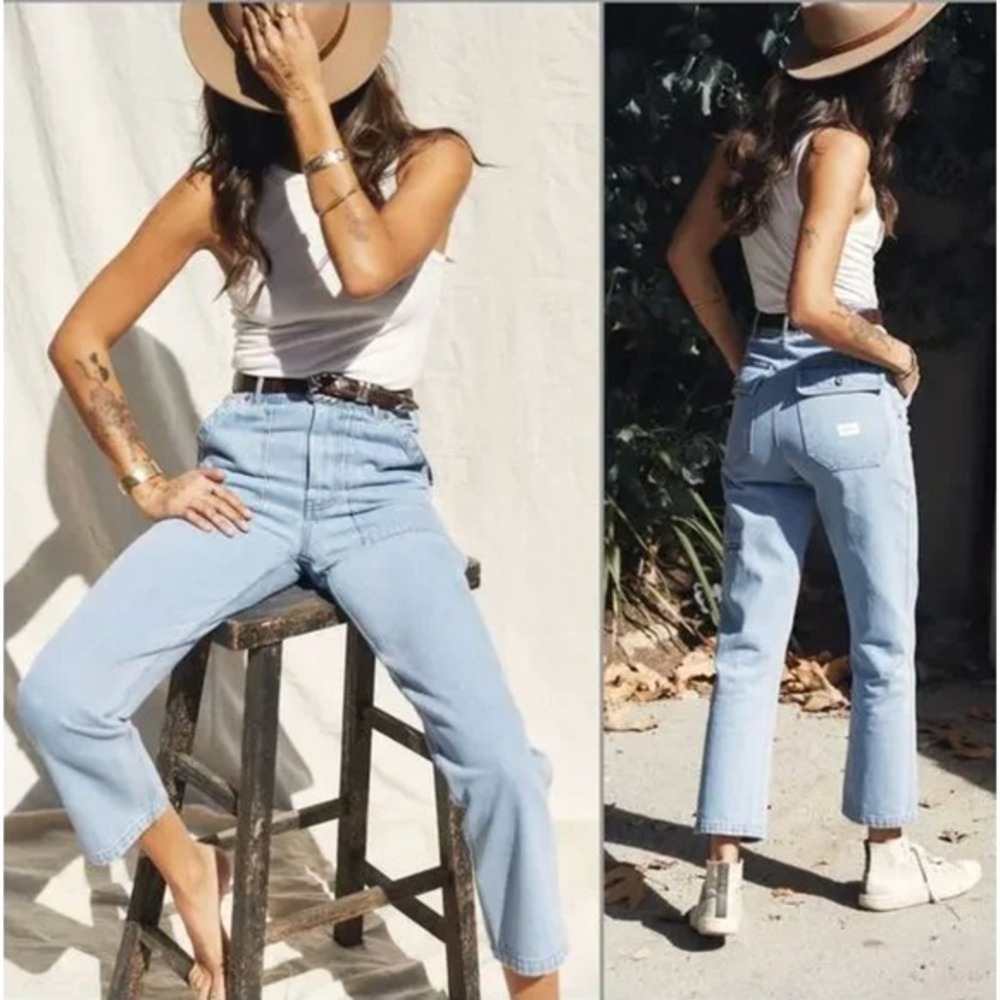 P&Co Service Fatigues‎ Light Wash Blue Utility Straight Leg Denim Jeans Womens 8